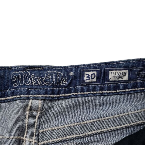 Miss Me Easy Capri Embellished Denim 30 Jeans Womens Rodeo Y2K - Picture 3 of 8